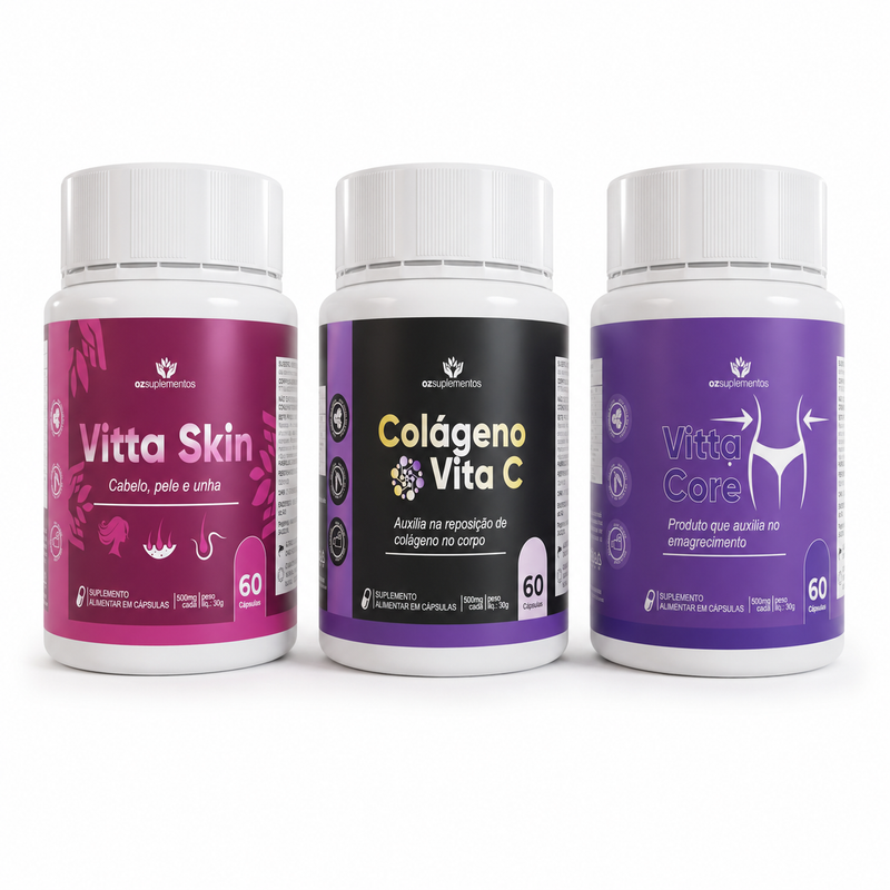 Kit Beleza: Vitta Skin + Colágeno Vita C + Vitta Core - Oz Suplementos