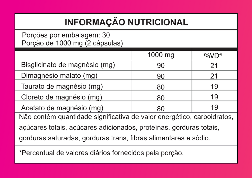 Magnésio Prime Suplemento Mineral em Cápsulas de Alta Absorção - Oz Suplementos - tabela nutricional