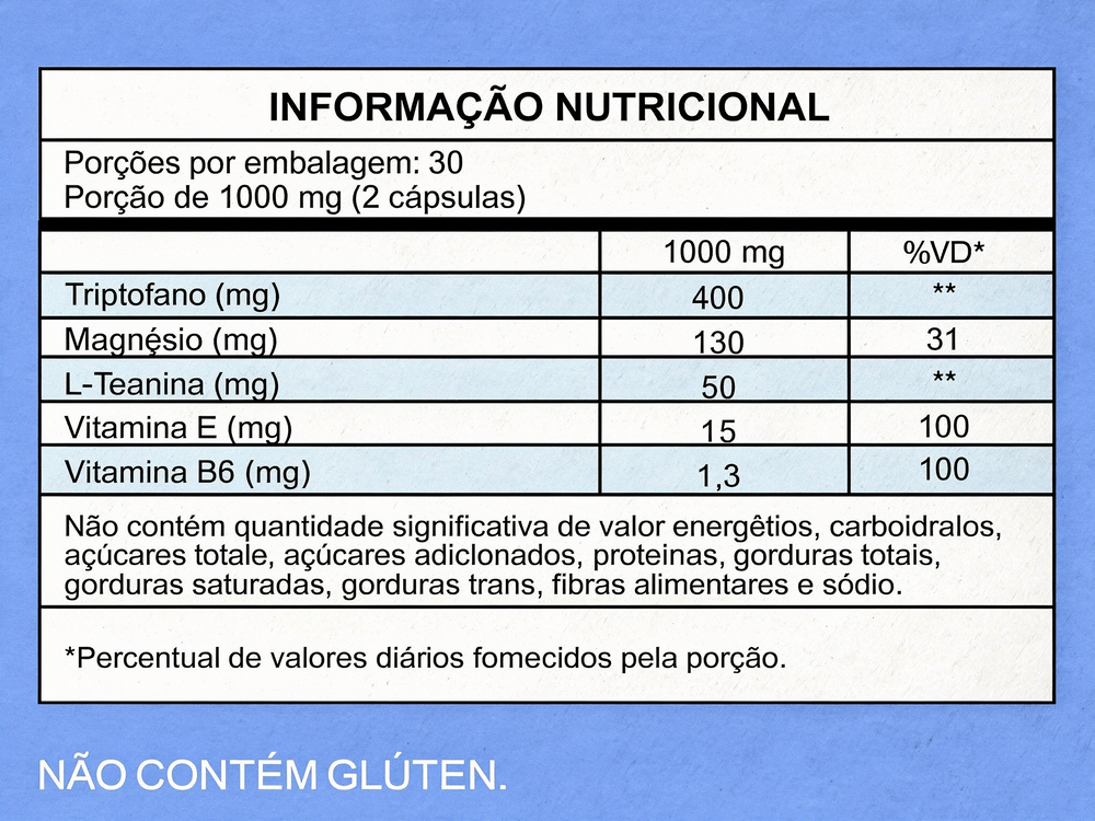 Vitta Calm Suplemento Natural para Redução de Estresse e Ansiedade - Oz Suplementos - tabela nutricional