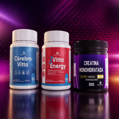 Kit Vitalidade: Cérebro Vitta + Vitta Energy + Creatina - Oz Suplementos.