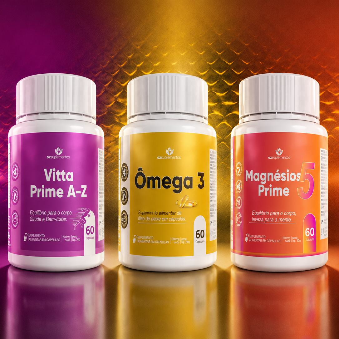 Kit Bem Estar com Ômega 3, Magnésio e Vitta Prime A-Z – Oz Suplementos