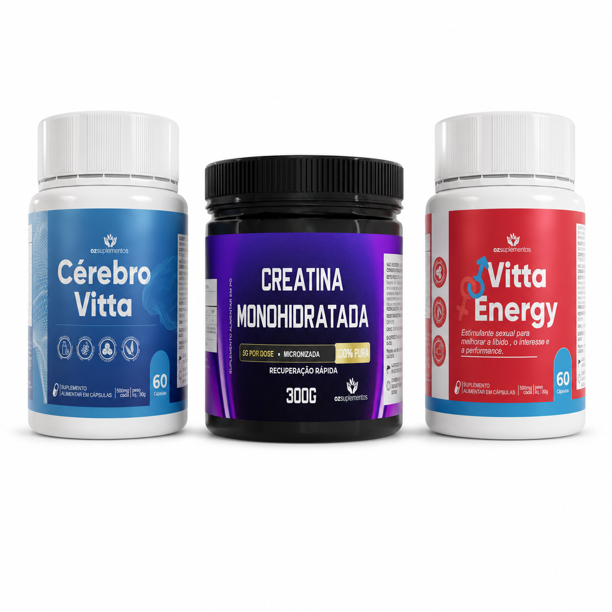 Kit Vitalidade: Cérebro Vitta + Vitta Energy + Creatina - Oz Suplementos.