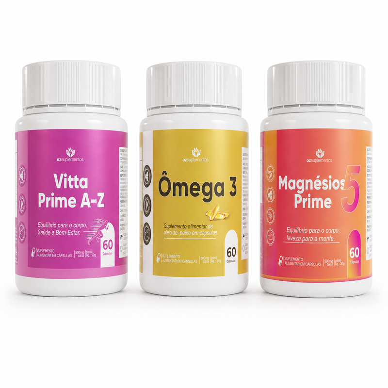 Kit Bem Estar com Ômega 3, Magnésio e Vitta Prime A-Z – Oz Suplementos